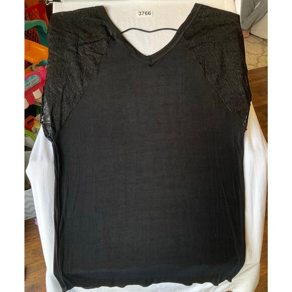 Jordan Taylor Women Blouse size XL Deep V-neck Lace Detail Stretchy Fancy Black - Picture 11 of 11
